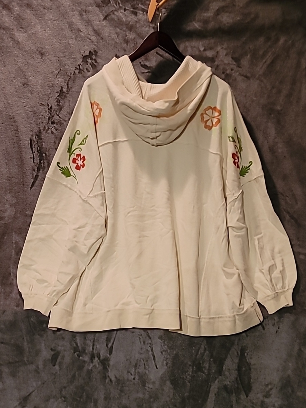 We The Free Ivory Floral Hoodie Sweatshirt with Pink and Yellow Embroidery - Picture 4 of 8